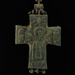 Post Byzantine Bronze Reliquary Cross Pendant