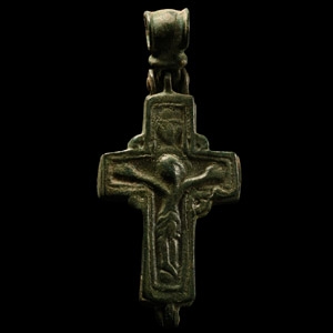 Byzantine Bronze Reliquary Cross Pendant