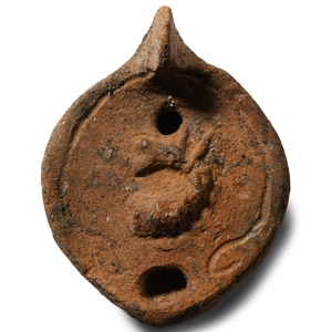 Roman Buffware Oil Lamp with Seahorse
