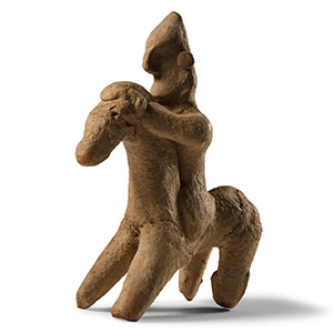 Cypriot Ceramic Horse and Rider Statuette