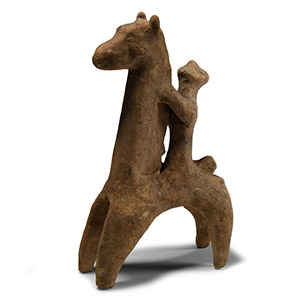 Cypriot Ceramic Horse and Rider Statuette