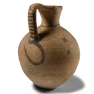Cypriot Eyed Trefoil Mouthed Pottery Jug with Swastikas