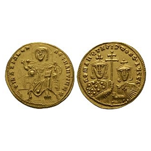 Ancient Byzantine Coins - Constantine VII with Romanus I and Christ - AV Gold Solidus