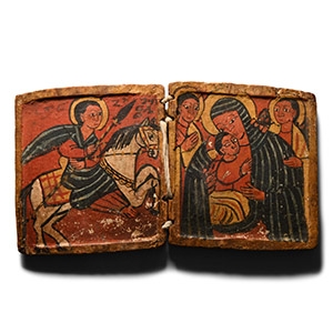 Ethiopian Diptych Icon of the Virgin and Child with Angels and Saint George