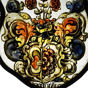 Medieval Stained Glass Armorial with Flowers