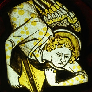 Medieval Stained Glass Panel with Angel in Flight