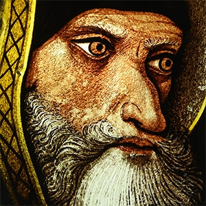 Medieval Stained Glass with Head of a Bearded Man