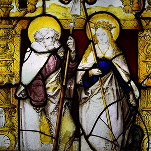 Medieval Stained Glass Panel with Saint Thomas and Saint Helena