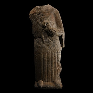 Phoenician Limestone Standing Goddess Holding a Bird