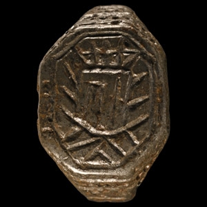 Tudor Period Tinned Bronze Ring with Crowned Shield