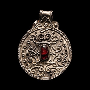 Viking Age Scandinavian Silver Filigree Pendant with Garnet