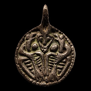 Viking Age Scandinavian Silver Pendant with Odin and his Ravens Huginn and Muninn