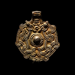 Viking Age Scandinavian Silver-Gilt Pendant with Interlaced Beasts