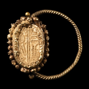 Egyptian Limestone Scarab in Gold Ring