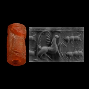 Mesopotamian Carnelian Cylinder Seal with Winged Horse