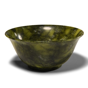 Chinese Mottled Green Jade or Serpentine Bowl
