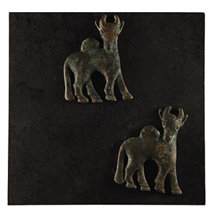 Luristan Bronze Horned Animal Attachment Pair