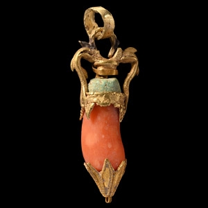 Hellenistic Gold and Coral Pendant with Dolphins