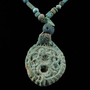Achaemenid Blue Glass Bead Necklace with Faience Pendant