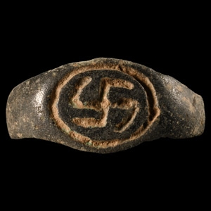 Greek Bronze Ring Bezel with Swastika