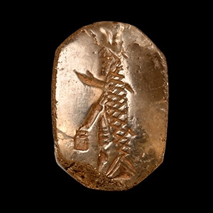 Neo-Bablyonian Rock Crystal Stamp Seal with Fish God