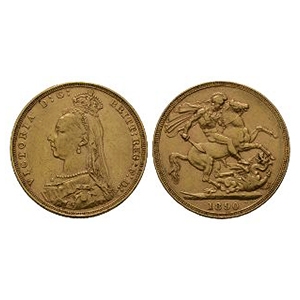 English Milled Coins - Victoria - 1890 - AV Gold Sovereign