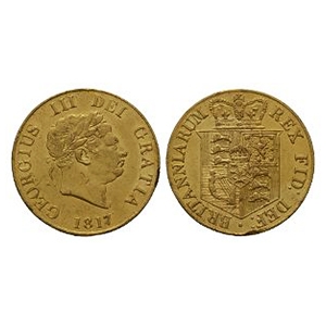 English Milled Coins - George III - 1817 - AV Gold Half-Sovereign