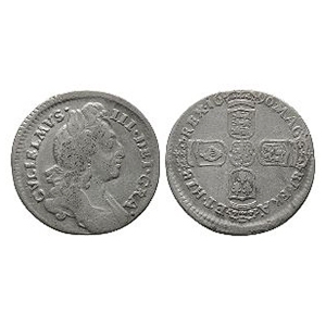 English Milled Coins - William III - 1696 - AR Sixpence