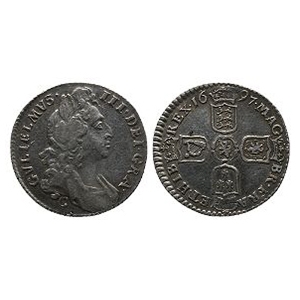 English Milled Coins - William III - Chester 1697 - AR Sixpence