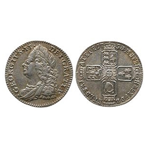 English Milled Coins - George II - 1758 - AR Sixpence