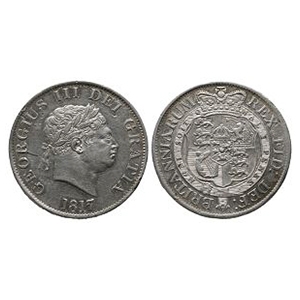 English Milled Coins - George III - 1817 - Bullhead AR Halfcrown