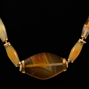 Bactrian Agate and Gold Bead Necklace