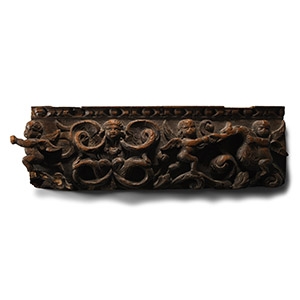 Elizabethan Elaborate Carved Wood Panel with Putti and Mythical Beasts