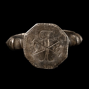 Post Medieval Silver Chi Rho Ring with Inscription