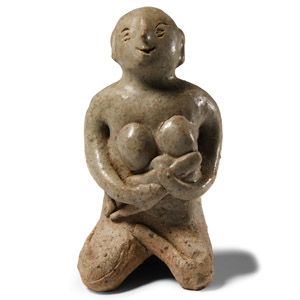 Si Satchanalai Thai Green-Glazed Mother and Child Figurine