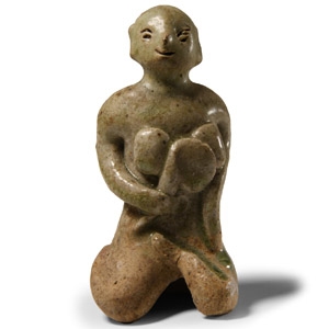 Thai Green Glazed Mother and Child Figurine