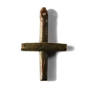 Byzantine Bronze Cross Pendant with Overlapping Bars
