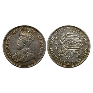 World Coins - Cyprus - George V - 1928 - Defaced Eyes AR 45 Piastres