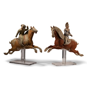 Chinese Tang Terracotta Polo Player Pair