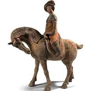 Chinese Tang Terracotta Courtly Lady on Horseback