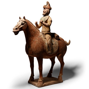 Large Chinese Tang Terracotta Hunter on Horseback