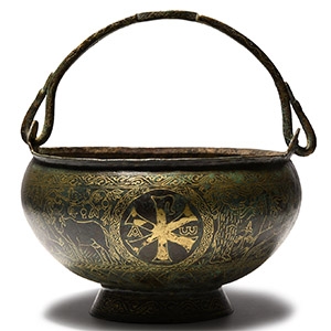 Byzantine Gilt Bronze Bowl with Religious Scenes