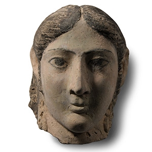 Egyptian Painted Plaster Mummy Mask of a Lady