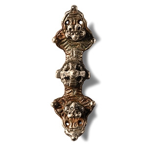 Scandinavian Viking Silver Equal-Arm Brooch with Animals