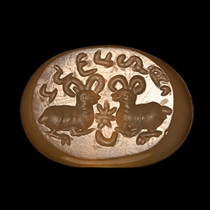 Sassanian Chalcedony Seal with Two Rams