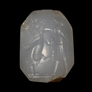Neo-Babylonian Chalcedony Stamp Seal with King and Gryphon
