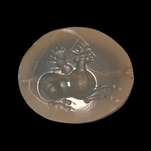 Graeco-Parthian Grey Chalcedony Stamp Seal with Winged Sphinx