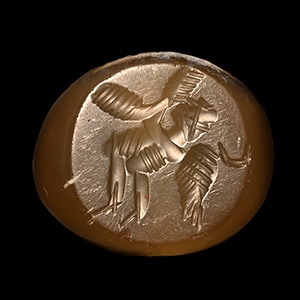 Western Asiatic Agate Stamp Seal with Winged Figure