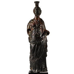 Roman Bronze Isis-Fortuna Lar Statuette