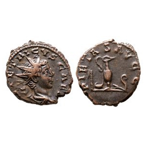 Ancient Roman Imperial Coins - Tetricus II - Sacrificial Implements AR Antoninianus